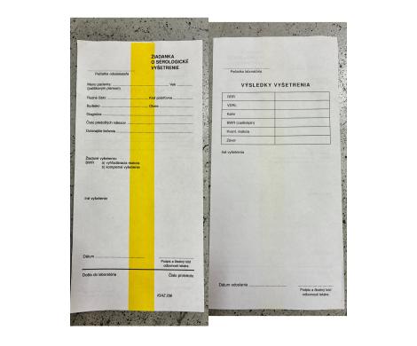 Foto pre produkt Žiadanka o sérologické vyšetrenie  210x100 mm